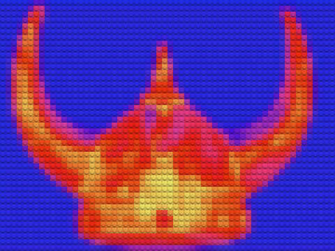 ein Wikingerhelm in rot leuchtend